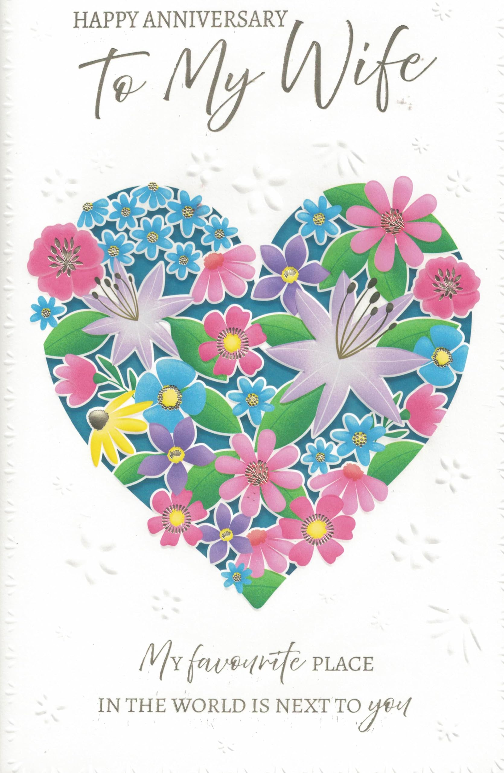 Anniversary Card for Wife from Husband – Large Romantic Wife Anniversary Card with 8 Page Insert, Floral Heart Design, 12 x 8 Inches