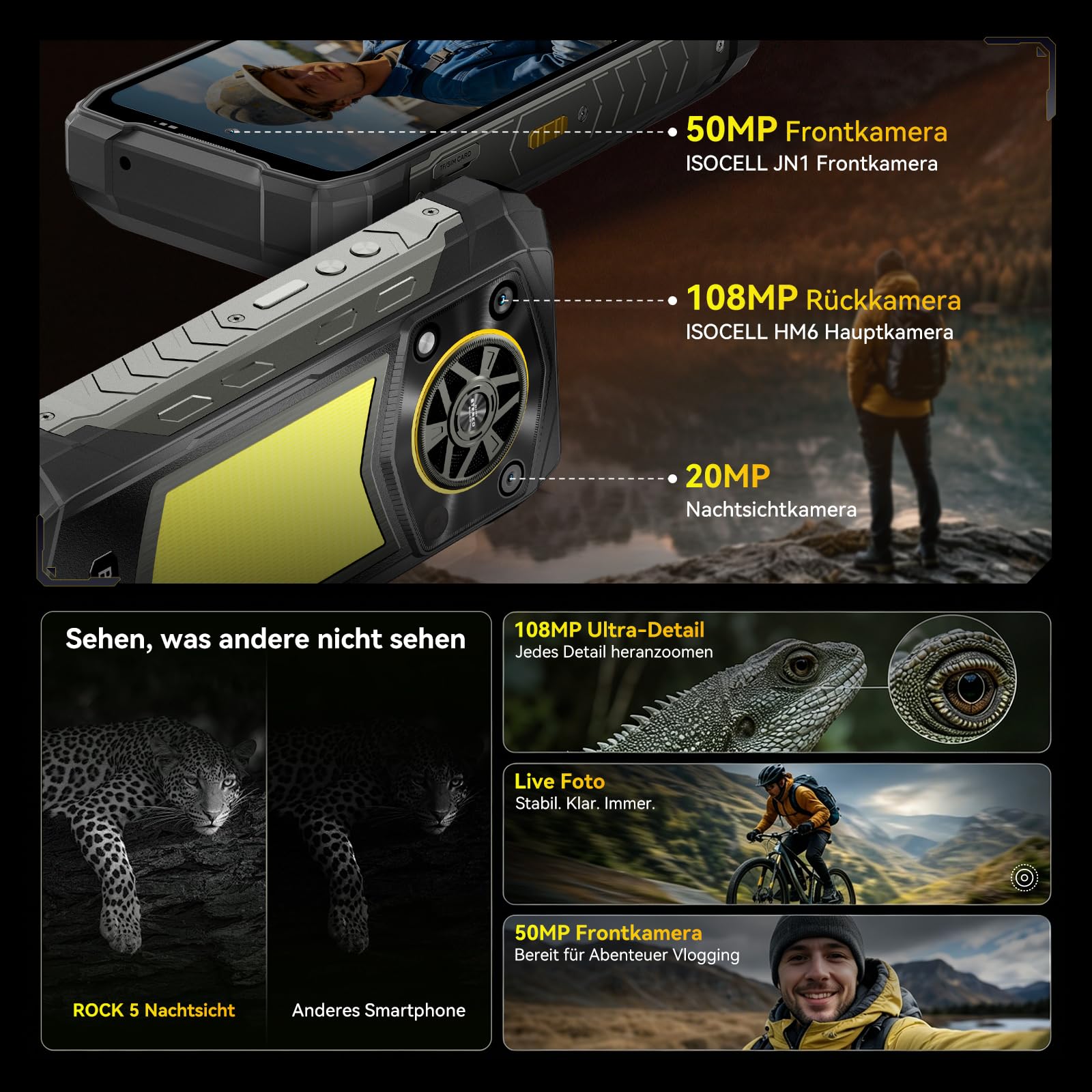 Blackview ROCK 5 Outdoor Smartphone, 20000mAh Business Handy, 48(12+36)GB+256GB/2TB Android 16 Outdoor Handy Ohne Vertrag, 108MP AI Kamera, 6.78" FHD+ Display 120Hz IP69K, NFC/OTG/GPS/3 Jahre Garantie