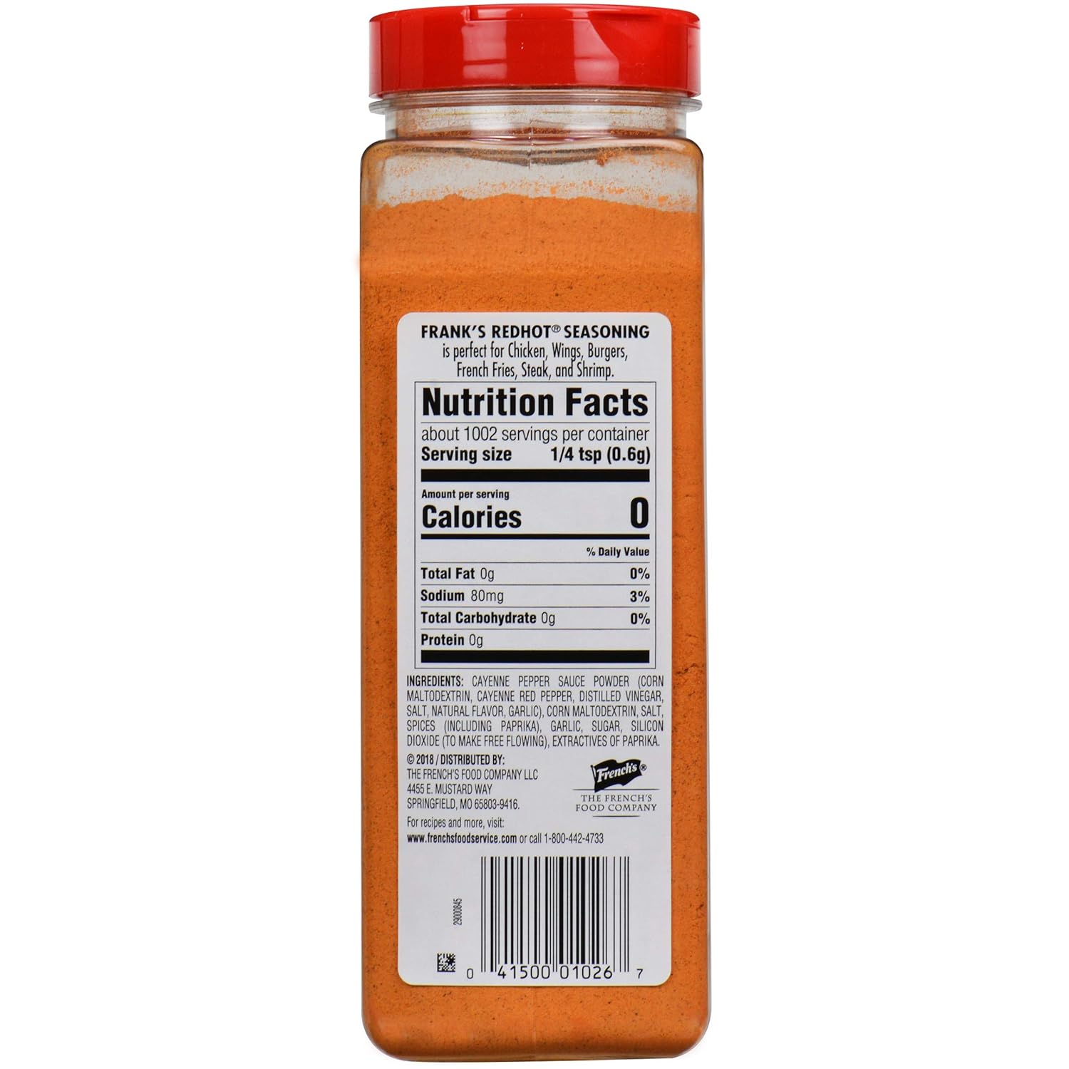 Frank's RedHot Original Seasoning, 21.2 oz (Pack of 6) - Six 21.2 Ounce Containers of Hot Sauce Seasoning Blend of Savory Garlic and Spicy Cayenne Pepper, Perfect for Dry-Rubs