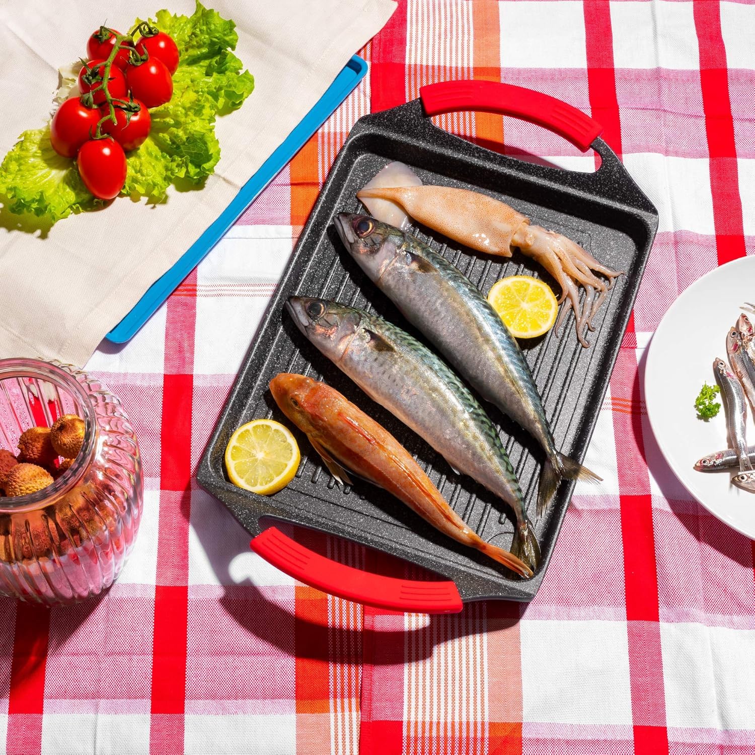 Royal Swiss Pro Grill – Piastra rettangolare a induzione 45 x 27 cm – Alluminio pressofuso con rivestimento antiaderente e manici in silicone