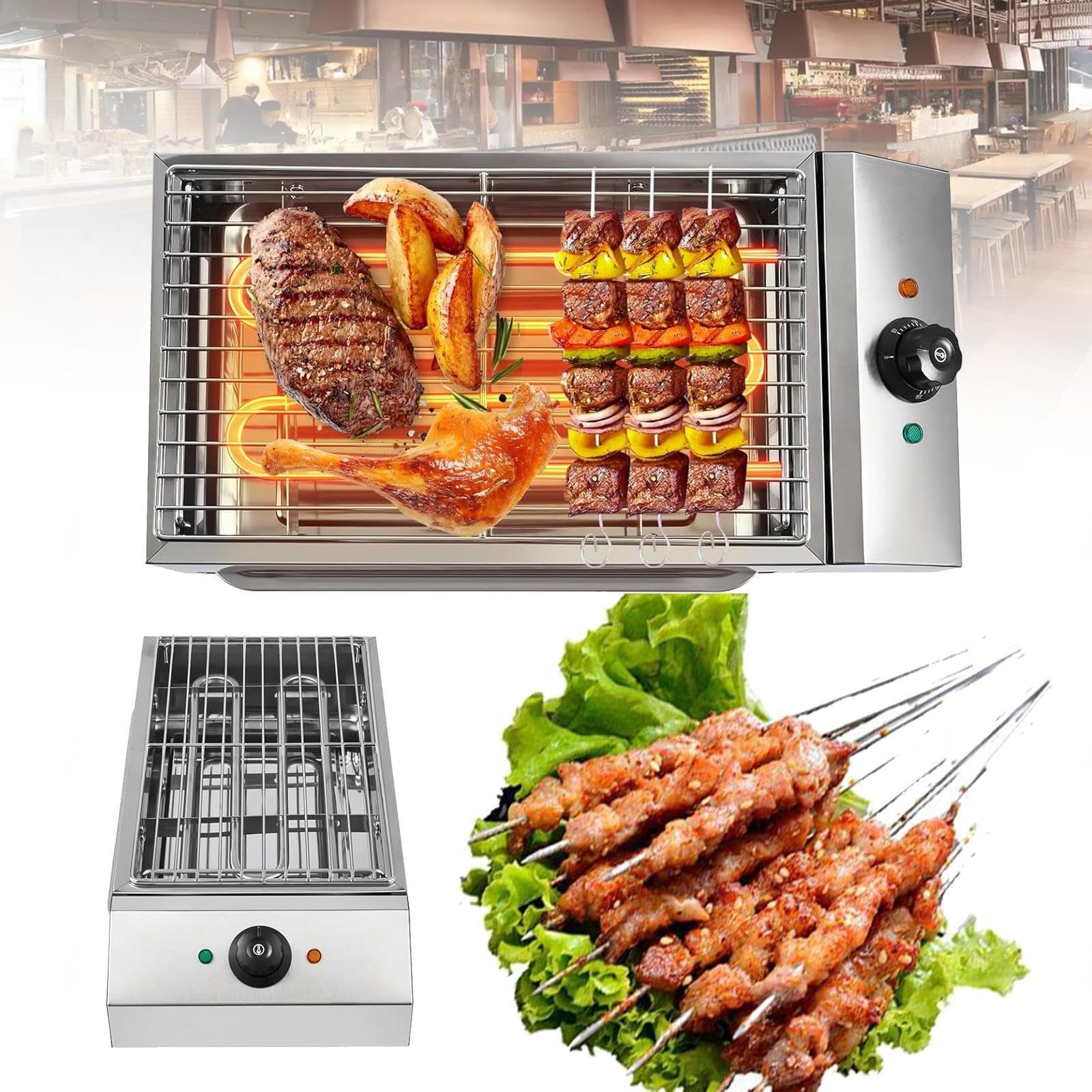 Bezdymny Grill Do Wnętrz, Elektryczny, Bezdymny, Przenośny Grill Do Grillowania O Mocy 1800 W, Grill Ze Stali Nierdzewnej, Powłoka Zapobiegająca Przywieraniu, Kontrola Temperatury Na Piknik