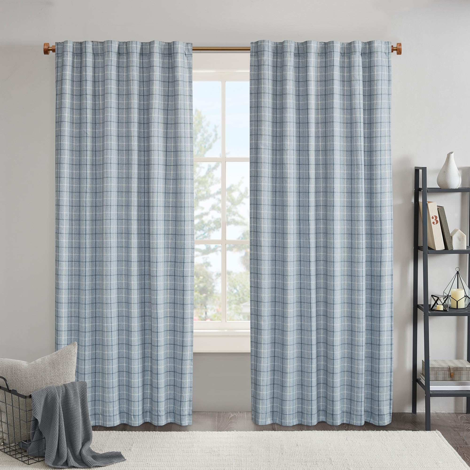 Madison Park Plaid Curtain Thermal Insulated, 1 Panel, 50x84 Denim Blue