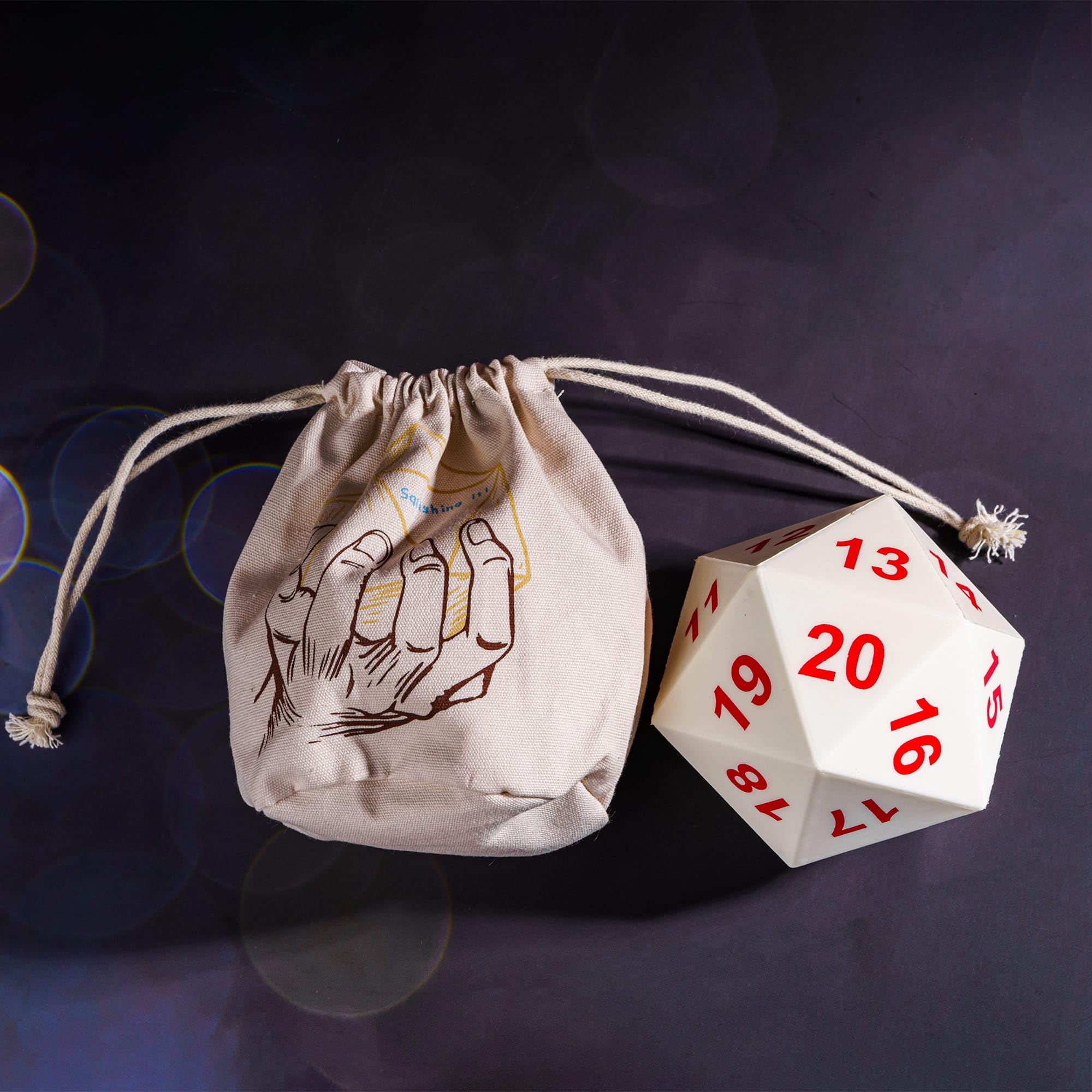 KSNDie Large D20 Foam DND Dice, 80mm Spindown D&D RPG 20 Sided Dice with Drawstring Bag for Dungeons and Dragons Role Playing Games ?White ?