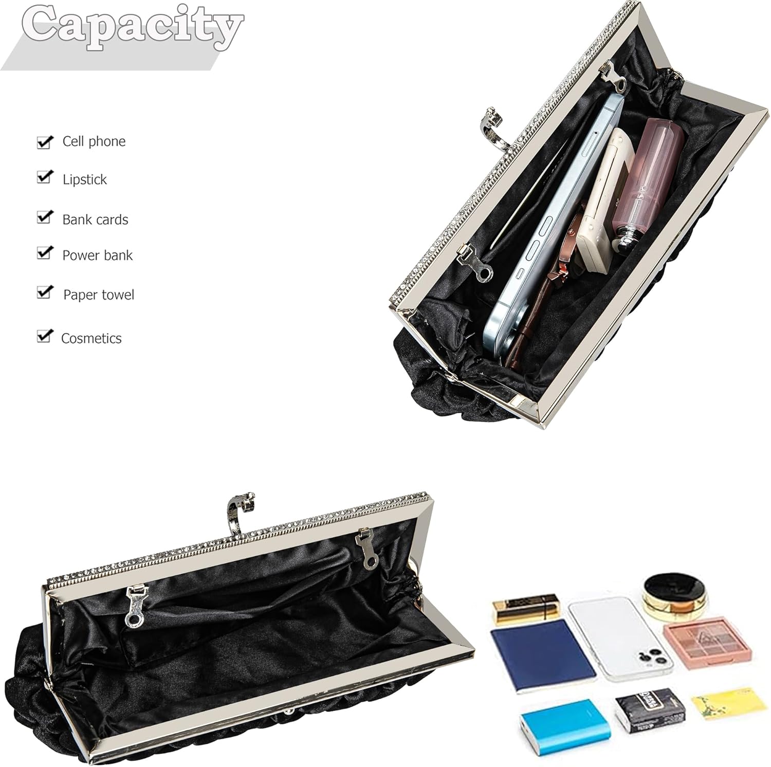 Classic Satin Clutch Bag Diamante Embellished Formal Evening Handbag for Wedding Prom Party Purses - Image 4