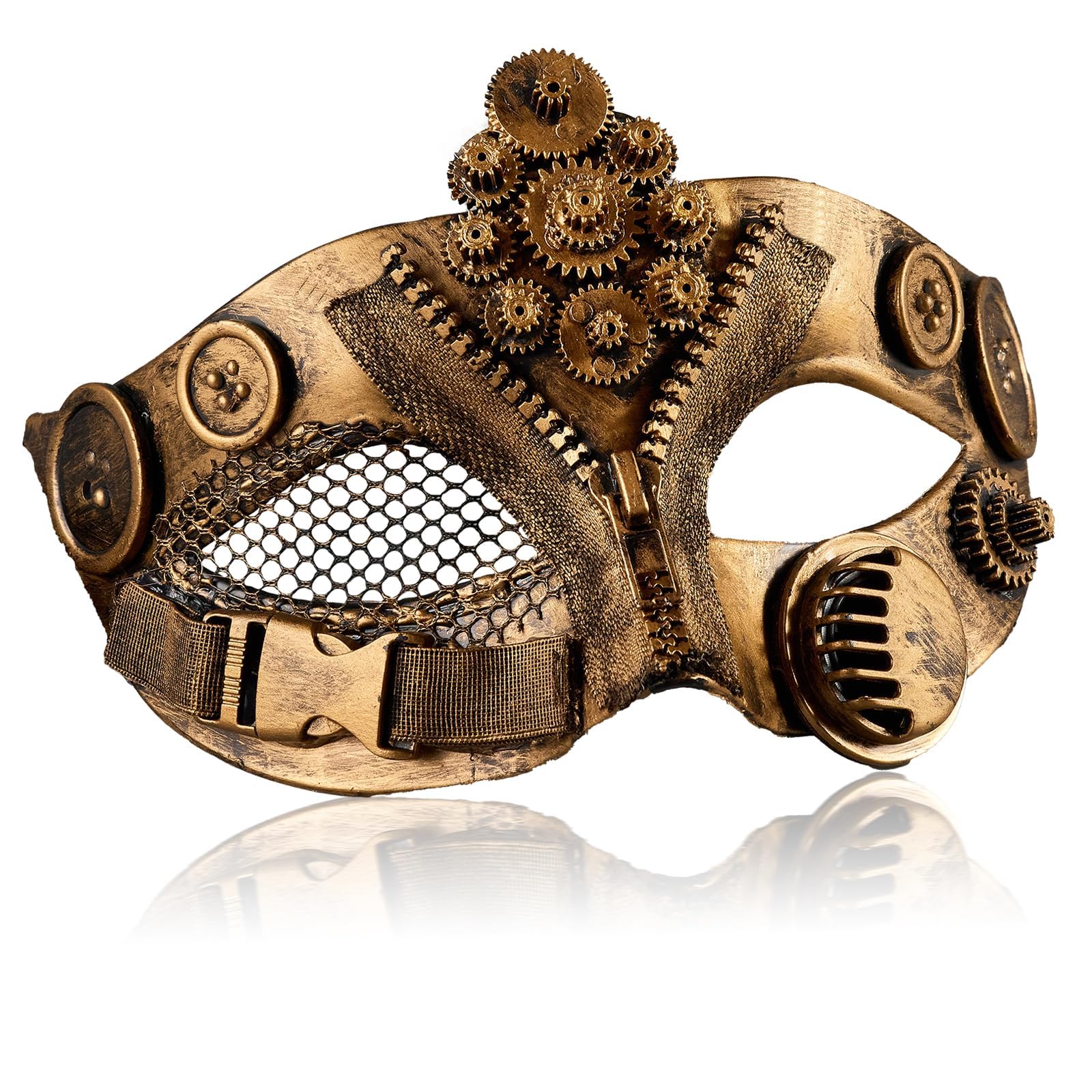 MYSEUNI 2025 New Steampunk Mechanical Mask Gold- Steam Punk Halloween Cosplay