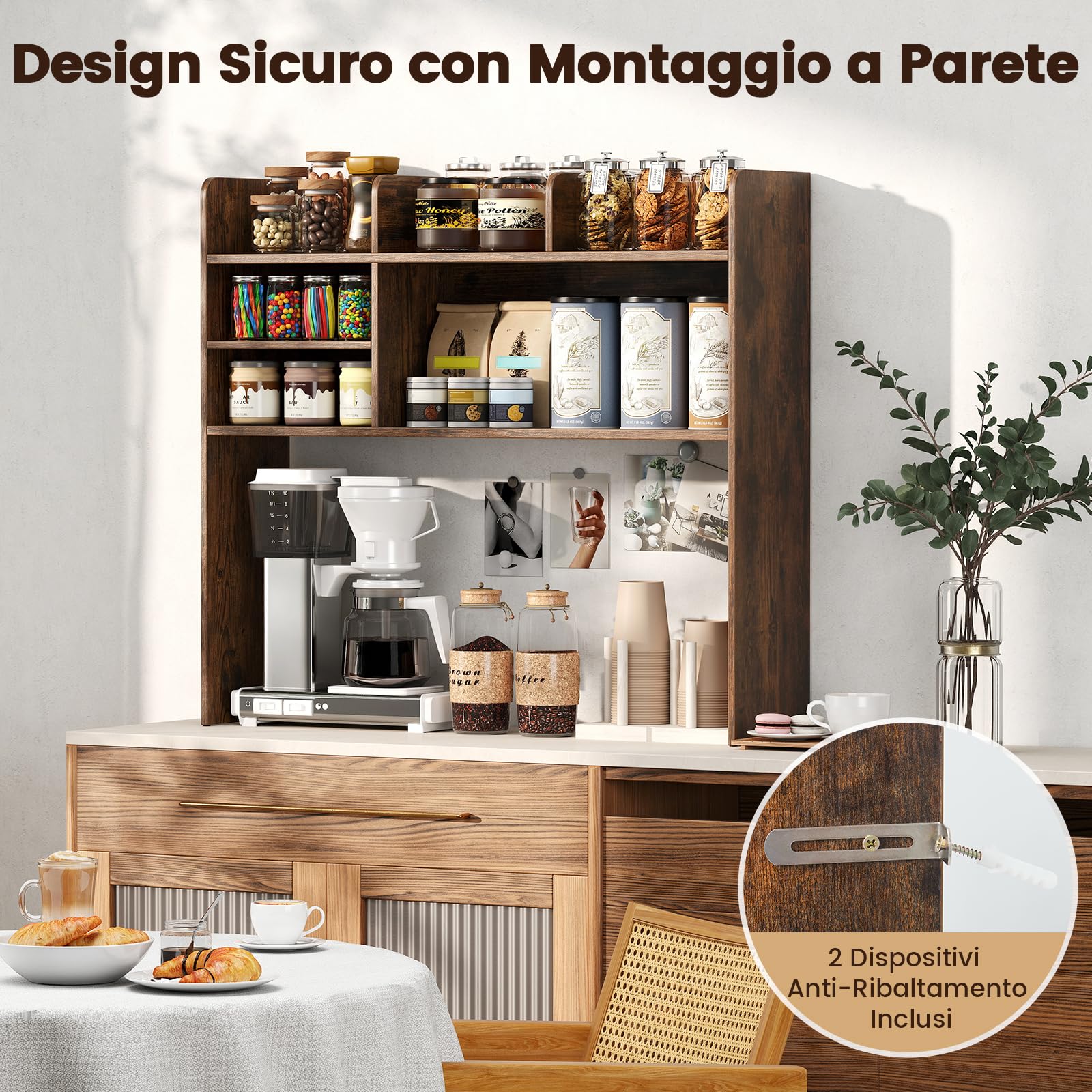 RELAX4LIFE Libreria da Scrivania con 6 Scomparti in Legno, Scaffale da Scrivania per Monitor, Organizzatore Aperto per Dormitorio Ufficio Studio, 94 x 24 x 85 cm (Industriale)