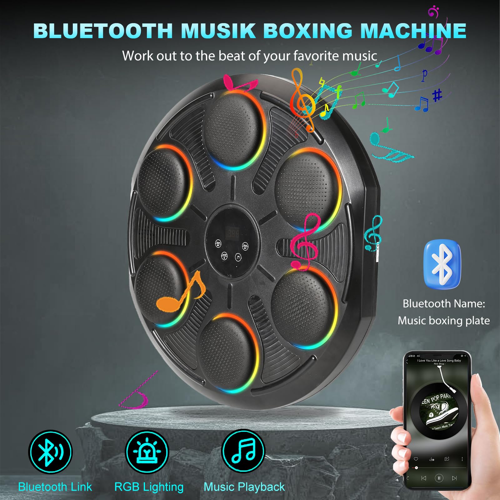 Macchina di Boxe Musicale con Bluetooth,Modello A Parete Di Boxe,12