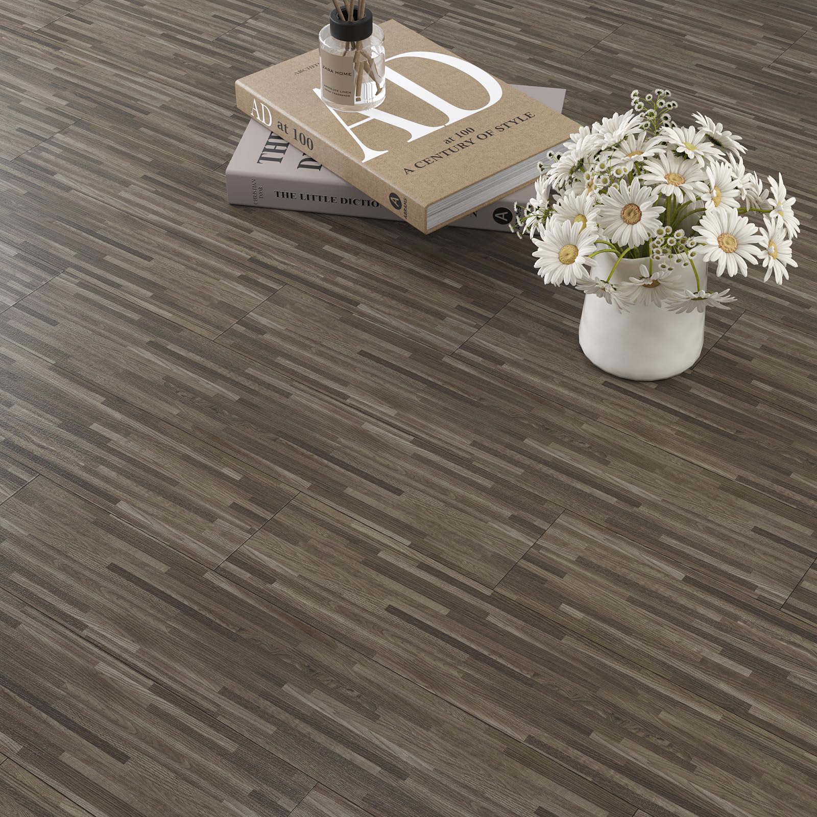Dalle PVC Adhésive Sol Imitation Bois Gris Blanc 1.8mm - 32 Pièces Pour Cuisine, Salle De Bain Et Chambre (4.32m²)