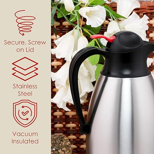 Miniatura 5 de Jarra térmica de 60 onzas / 1.8L - Dispensador de bebidas calientes de 12 horas, jarra aislada de acero inoxidable para líquidos calientes - Frasco