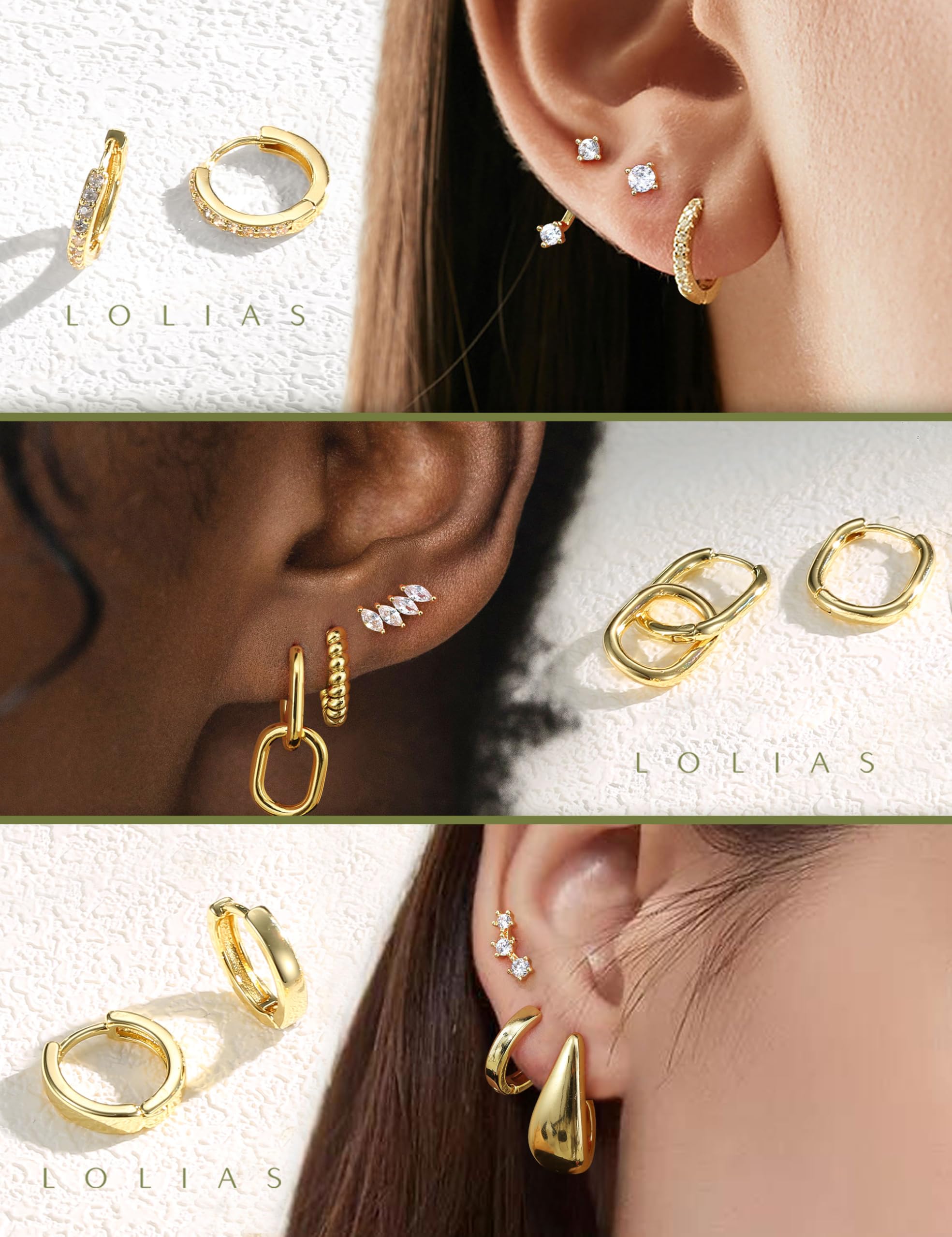 Aretes de aro hipoalergénicos chapados en oro de 14 quilates para mujer, aretes de aro pequeños de acero inoxidable para cartílago para múltiples piercings, ligeros, 9 pares, Chapado en oro de 2