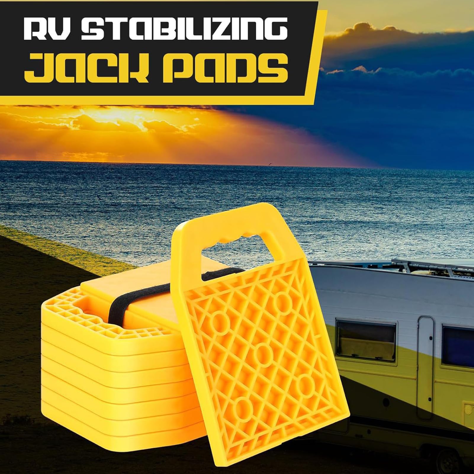 Cales de Nivelage pour Camping-Car - Blocs Aplanisseurs Lot de 4 | Stabilisateurs Multi-Angles pour Camping-Car, Caravane, Voyage, Camping, Stationnement, Plage, Pique-nique et Aventures