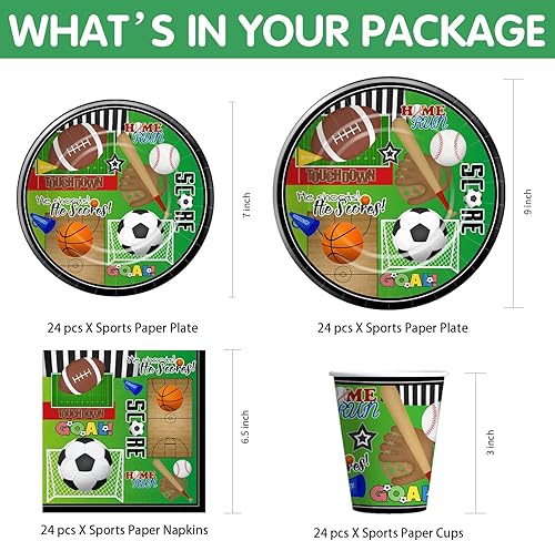 Miniatura 2 de Xigejob Artículos para fiestas de cumpleaños con temática deportiva, platos, vasos, servilletas, mantel, cubiertos, pajitas, fútbol, baloncesto,