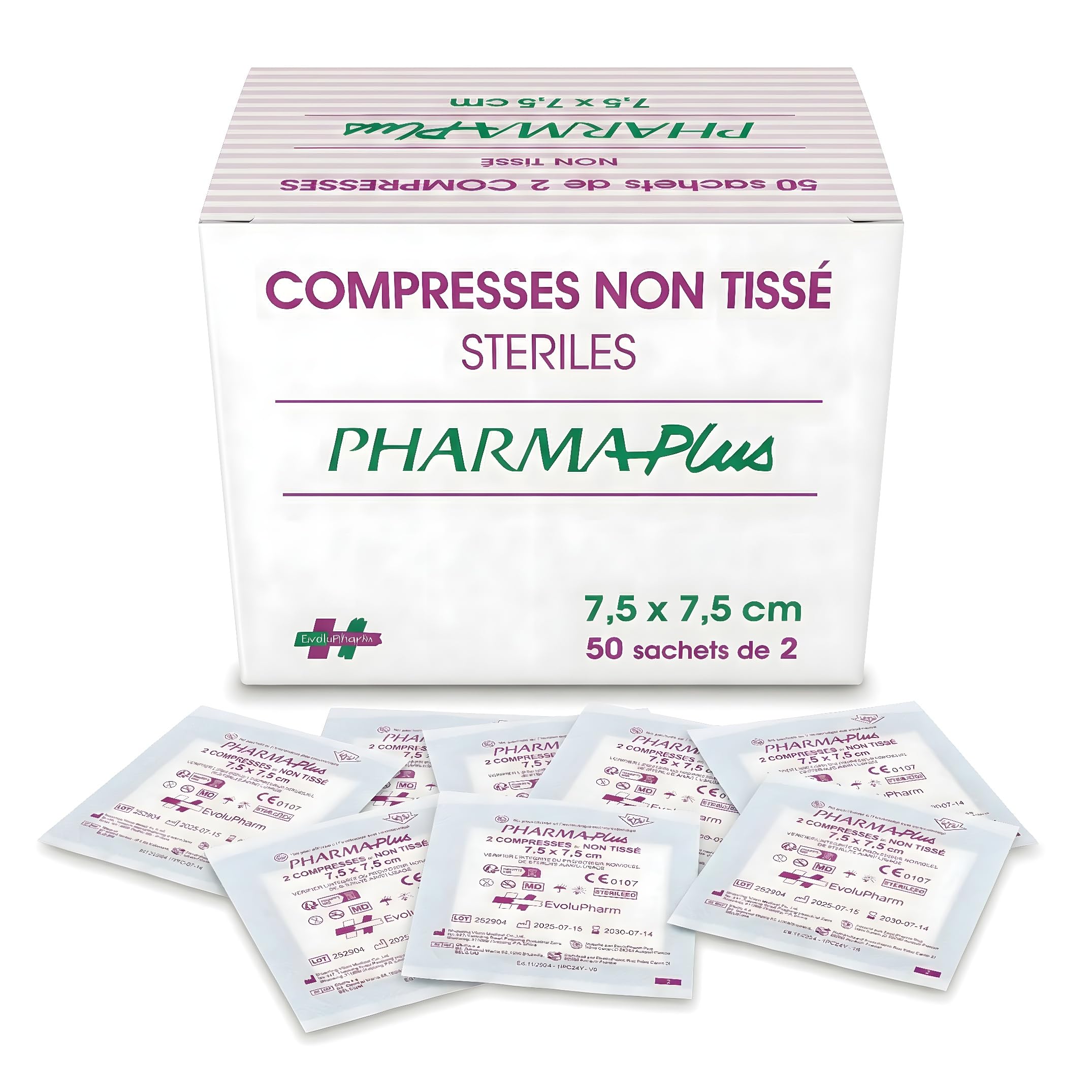 PharmaPlus Compresses stériles non tissé 50 x 2 compresses 7,5cm x 7,5cm