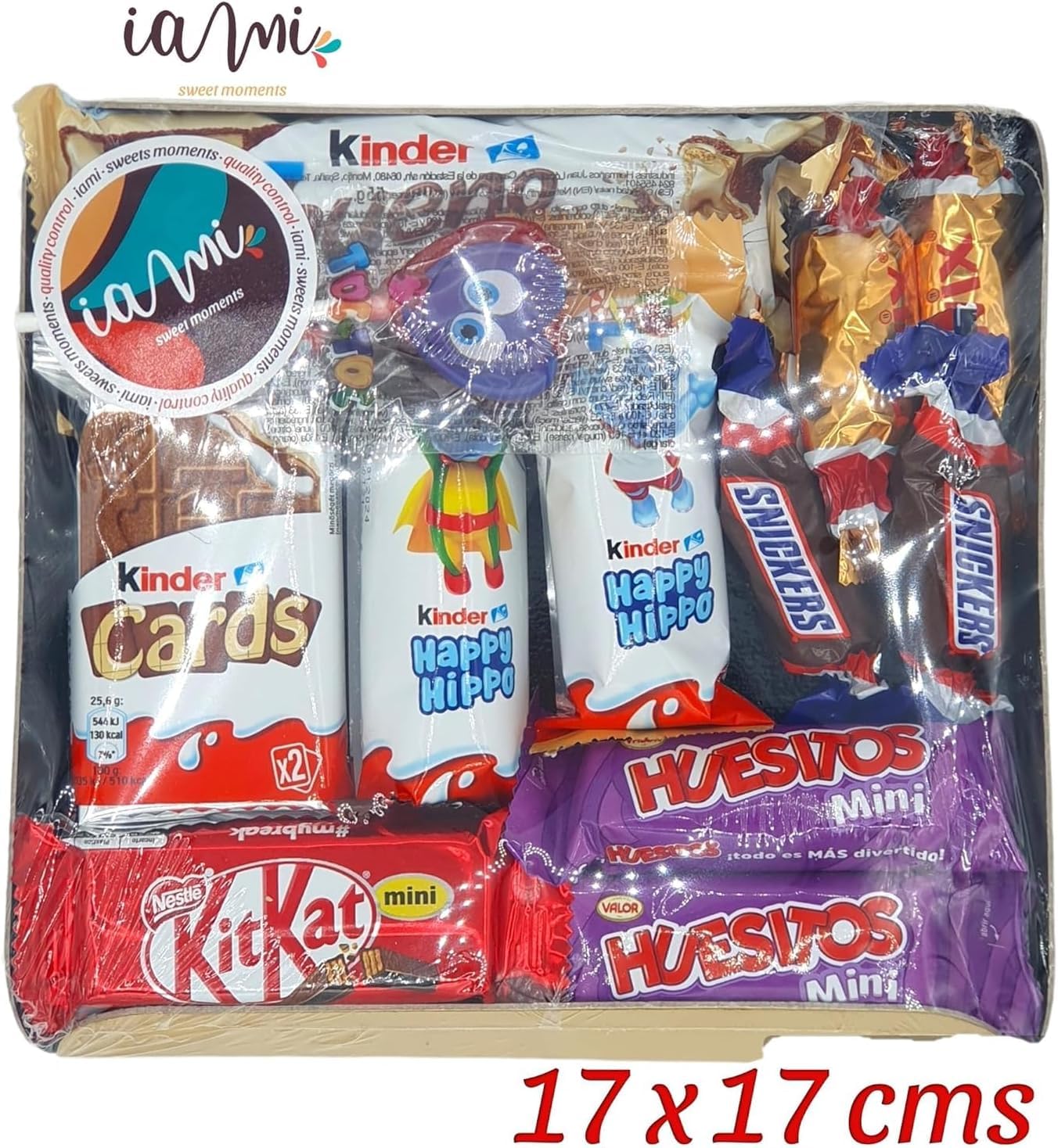 Bandeja Surtido 13 Chocolatinas Mini Kinder, Kit Kat, Twix, Snickers - Cesta Regalo para Celebraciones