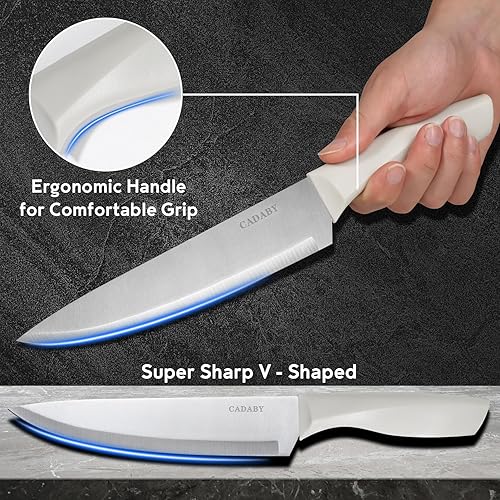 Miniatura 6 de Juego de utensilios de cocina de 19 piezas, 11 piezas de utensilios de cocina de silicona, juego de 6 cuchillos blancos afilados de acero inoxidable