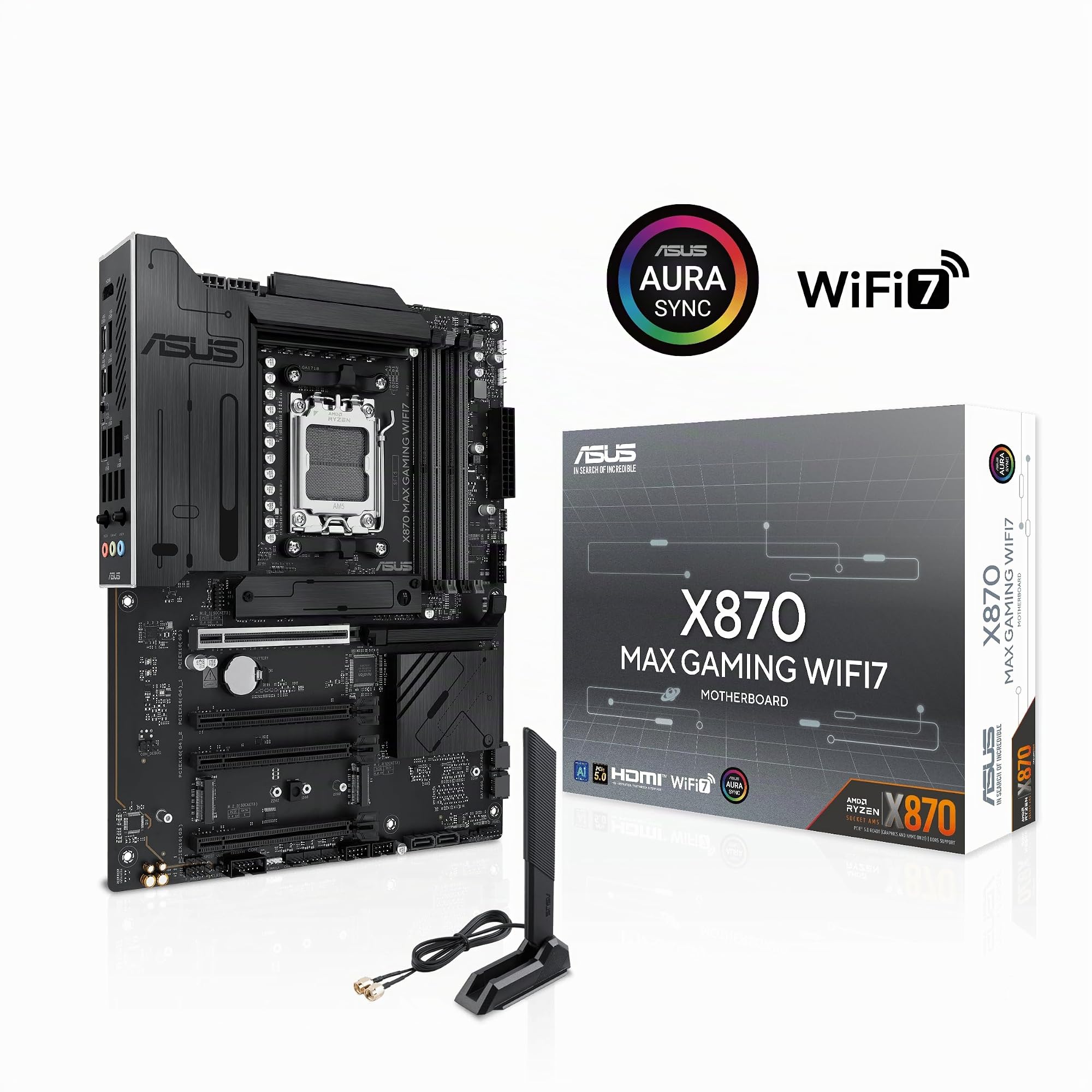 ASUS Scheda madre X870 MAX Gaming WIFI7 AMD AM5 ATX, 12+2+1 DrMOS 80A, DDR5, PCIe 5.0 x16 Q-Release, 3X M.2, Wi-Fi 7 Q-Antenna, 2.5Gb LAN, USB4® Type-C®, USB-C® 20Gbps, BIOS Flashback™, Aura Sync