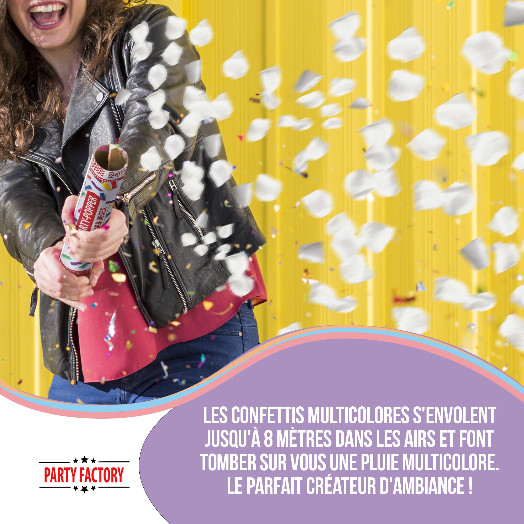 Party Factory Set de 10 Party Popper, 40 cm, confettis Roses Blancs, jusqu'à 8 m de Hauteur d'effet, Pluie de confettis pour Mariage, Saint-Valentin ou Anniversaire