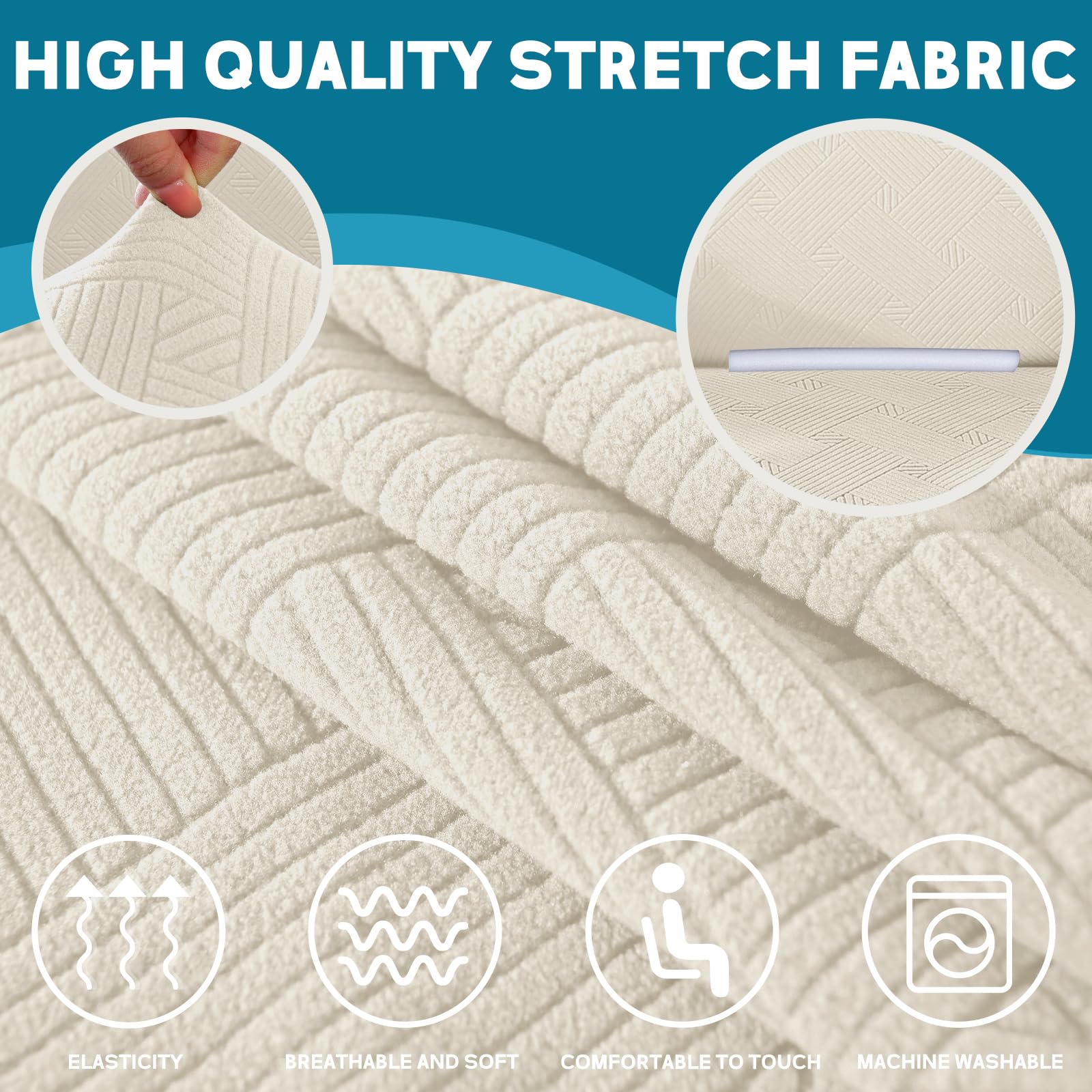 YSTELLAA Copridivano 3 Posti Con Braccioli, Copri Divano Antigraffio Gatto Cani, Copridivani Elasticizzati, Universale Fodera Divano Moderno, Sofa Cover Antiscivolo Antimacchia, Bianco Crema