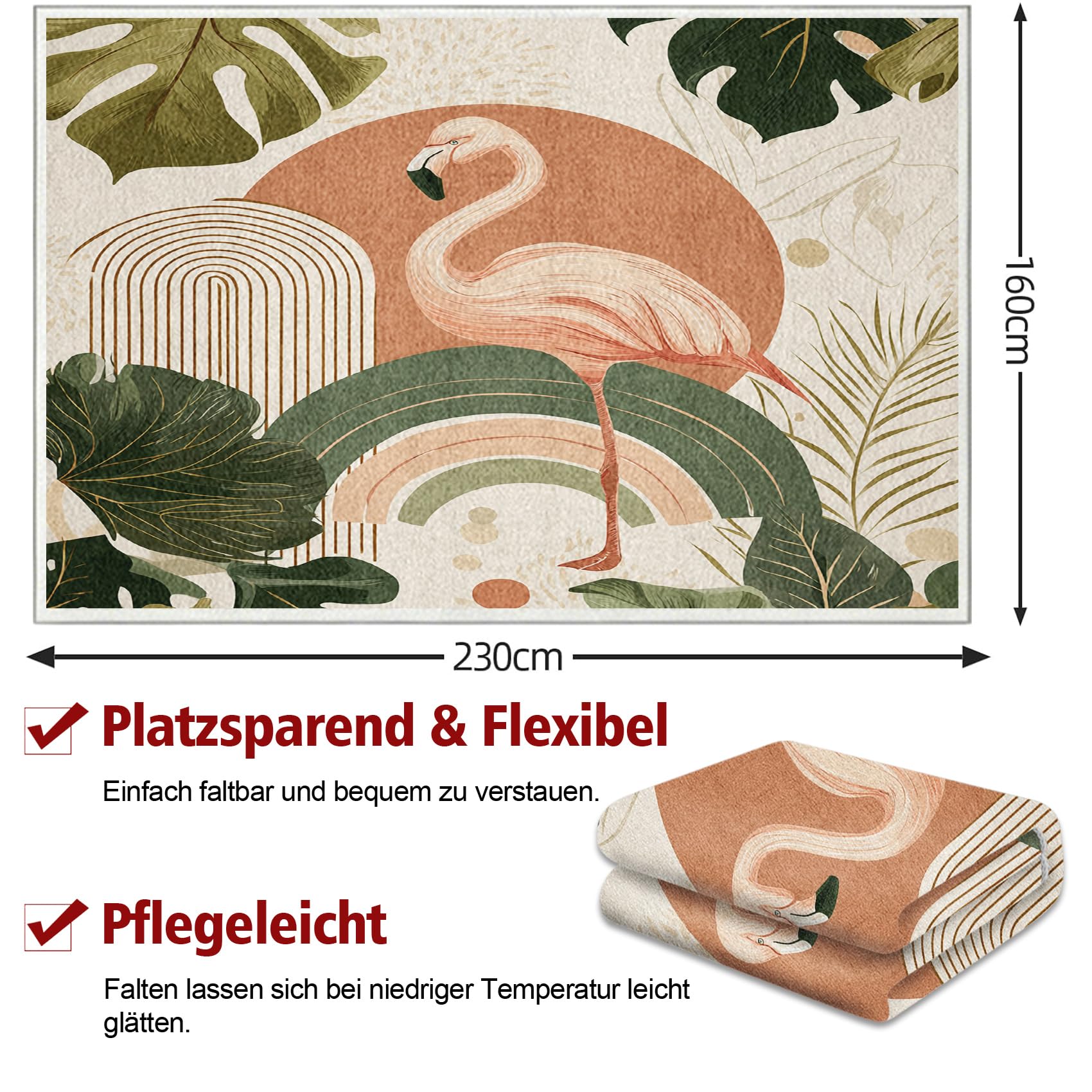 Flamingo Teppich Wohnzimmer 120x170, Böhmischer Geometrische Teppiche Waschbarer & Rutschfester Weicher Kurzflor für Schlafzimmer, Küchenteppich Deko S5y&13
