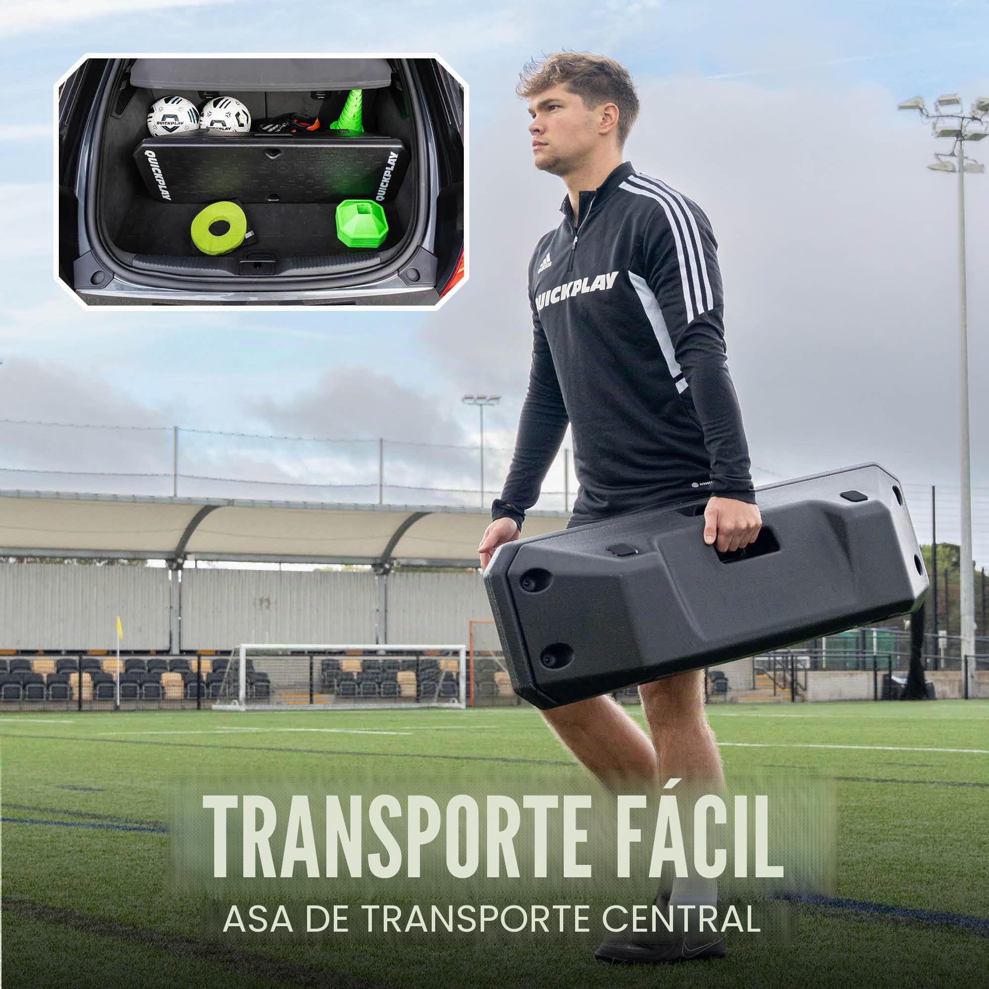 QuickPlay Replay Boombox - Tablero de rebote de fútbol portátil de doble superficie con ángulo ajustable - Equipo de entrenamiento de fútbol para control, práctica de pases