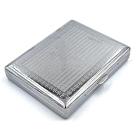 Retro Cigarette Case Victorian Style Metal Holder for Regular, King and 100\'s Size Credit Card Holder Pocket, Large Grooved Pattern RFID Protective Security Wallet (Grv-L100 Silver)
