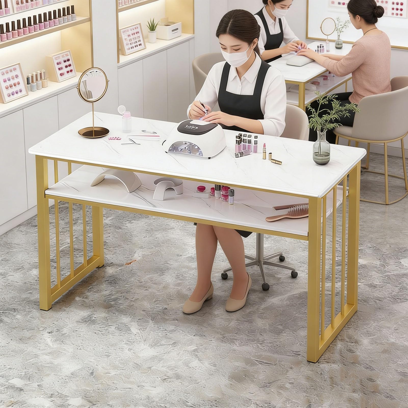 Nagelstudio-Tisch Manikürtisch für professionelle Handarbeit, Professioneller moderner Arbeitsplatz für Nageldesign,Nagelpflege-Tisch aus Holz für Salons Spas, Ausstattung für Make-up und Nagelpflege