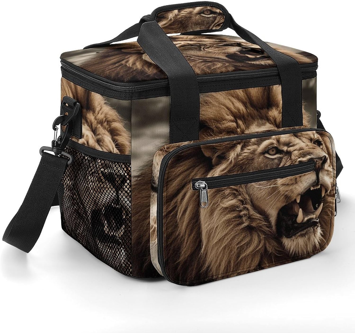 Camping Ice Pack, Angry Lion Print Cooler Bag, 22.5L Large Capacity Insulated Lunch Tote Bag for Outdoor, Picnic, BBQ, Travel, Work