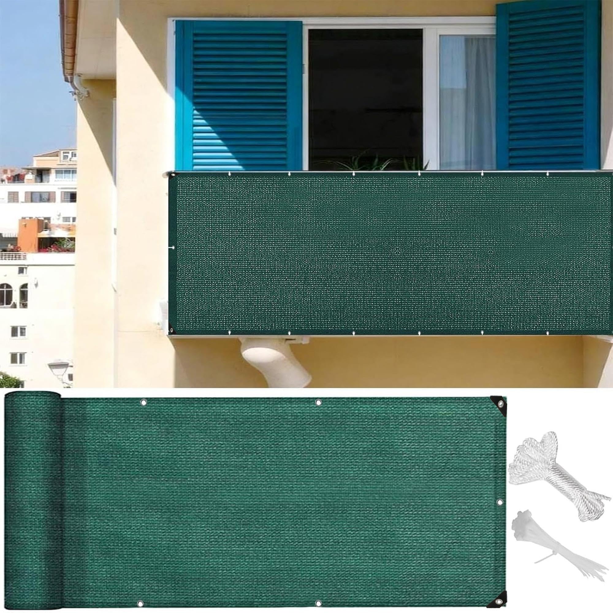 Verde Frangivista Balcone Ringhiera 170x300cm Facile da Installare Copri Ringhiera Frangivento Protezione UV Antistrappo Hdpe con Occhielli e Fascetta per Giardino, Terrazza