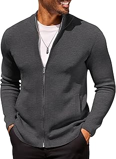 Mens Zip Up Cardigan Sweater Slim Fit Casual Full Zip Sweaters Knit Stan...