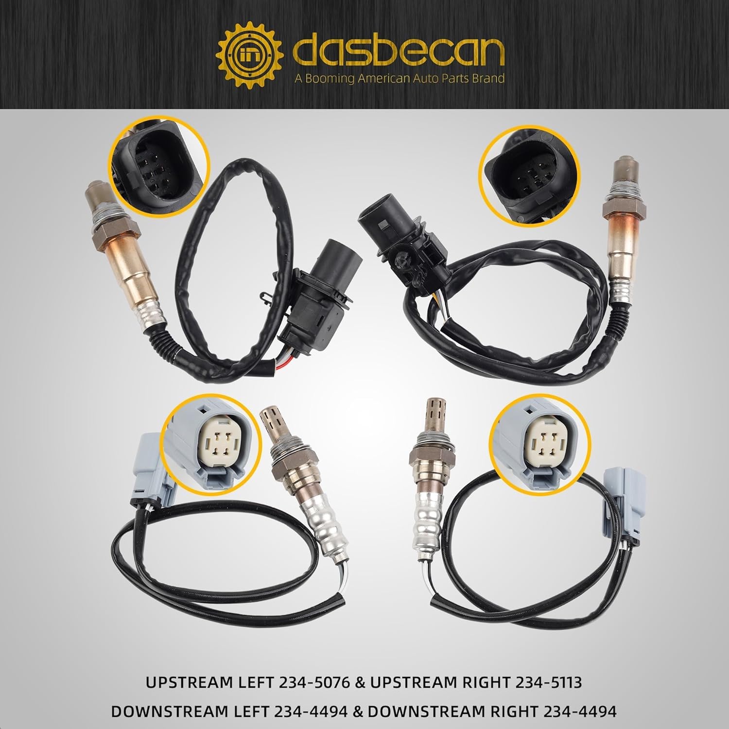 Dasbecan Oxygen Sensor 4PCS Compatible with 2011-2014 Ford F150 F-150 5.0L 6.2L 234-5113 234-5076 234-4494 O2 Sensor Left Right Upstream & Downstream