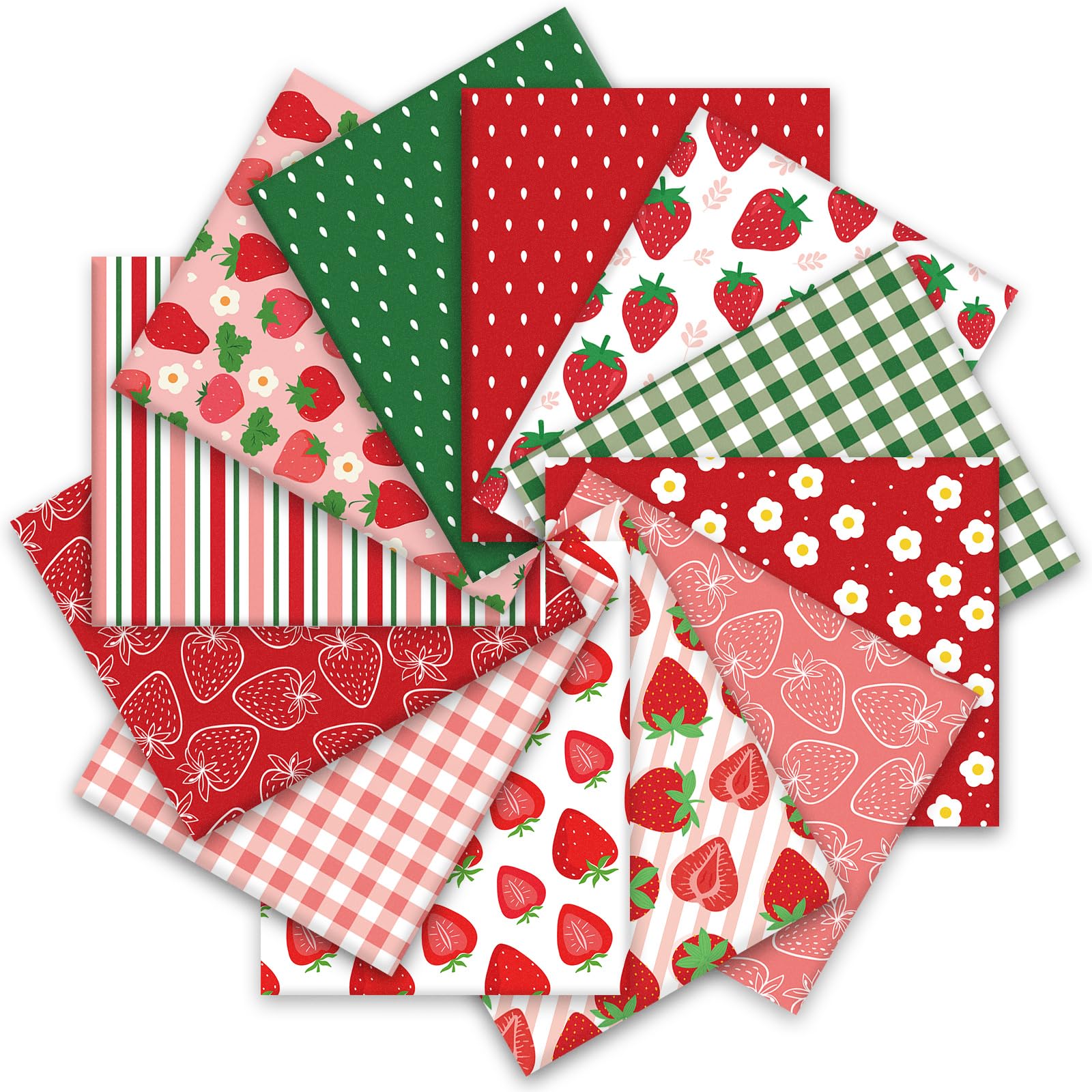 JarThenaAMCS 12 paquetes de tela de algodón de fresa de 18 x 22 pulgadas, tela de costura colorida para manualidades, decoración de fiestas