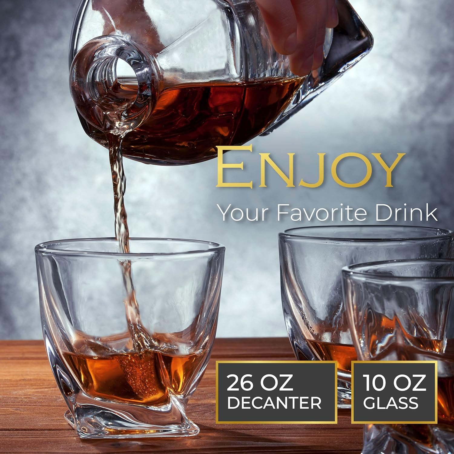 Hydro Gizmos Zestaw karafek do whisky dla mężczyzn z 4 szklankami do picia koniaku, burbona, rumu, szkockiej, likierów, krystalicznie czyste zestawy karafek, prezenty na ocieplenie domu, prezenty dla