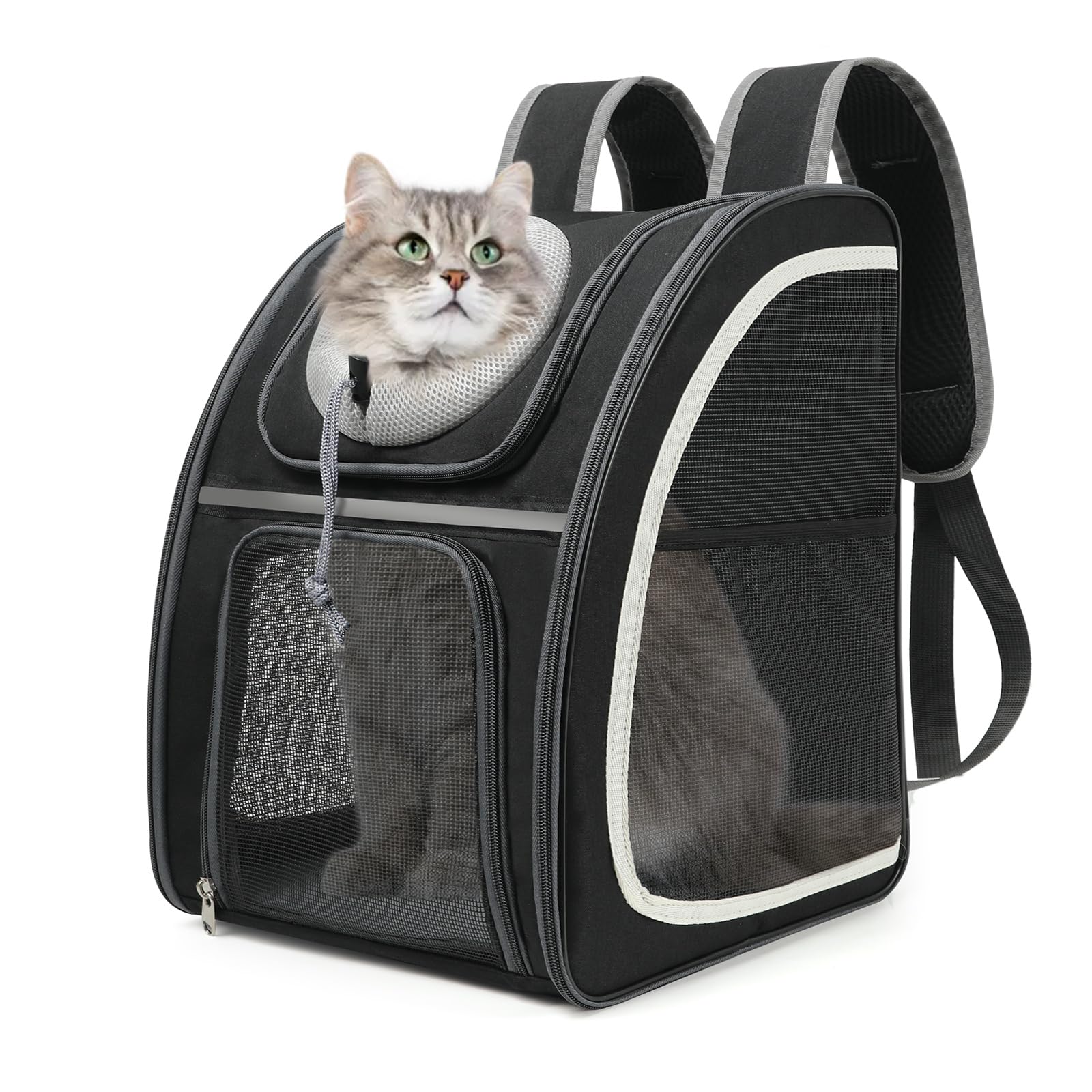 Katzenrucksack mit Netzfenster, tragbarer und Faltbarer Katzentransporter, atmungsaktiv und leicht, mit viel Platz,Muss für Reisen mit Haustieren.