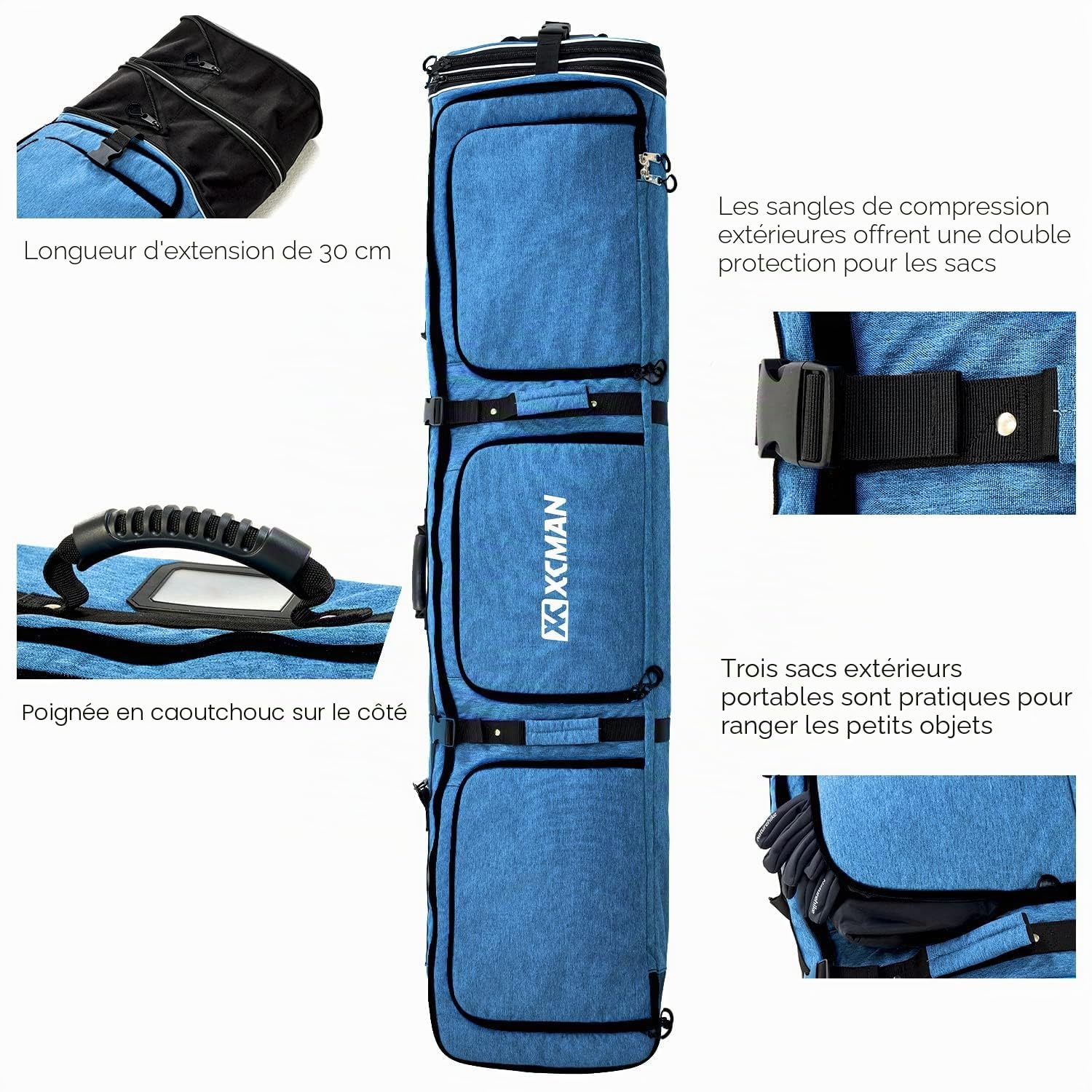 XCMAN Sac à roulettes pour Snowboard à Longueur réglable