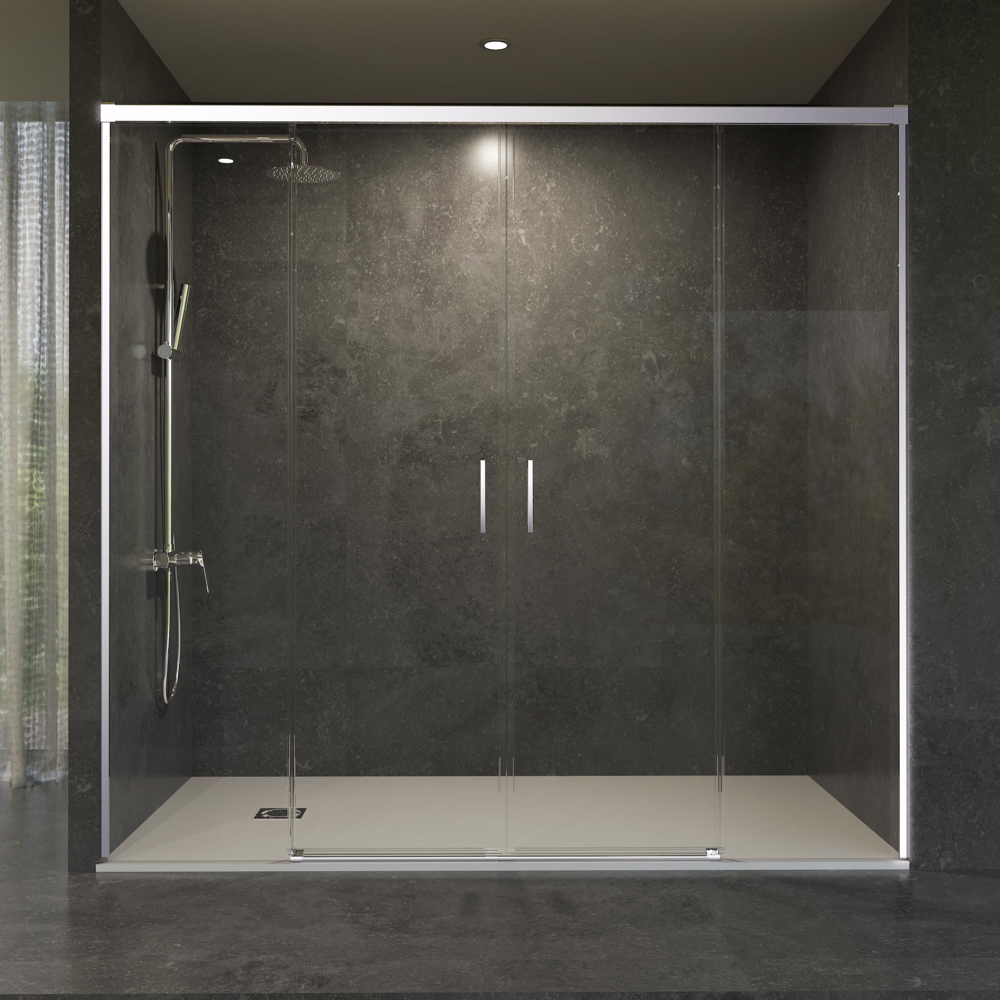 IMEX - Mampara Ducha Dos Puertas Frontal 2 Fijas + 2 Correderas 160cm Cromada | Mampara de Cristal Reversible y Antical con Ancho Adaptable 156 a 161cm | Perfilería de Aluminio con 195cm de Altura