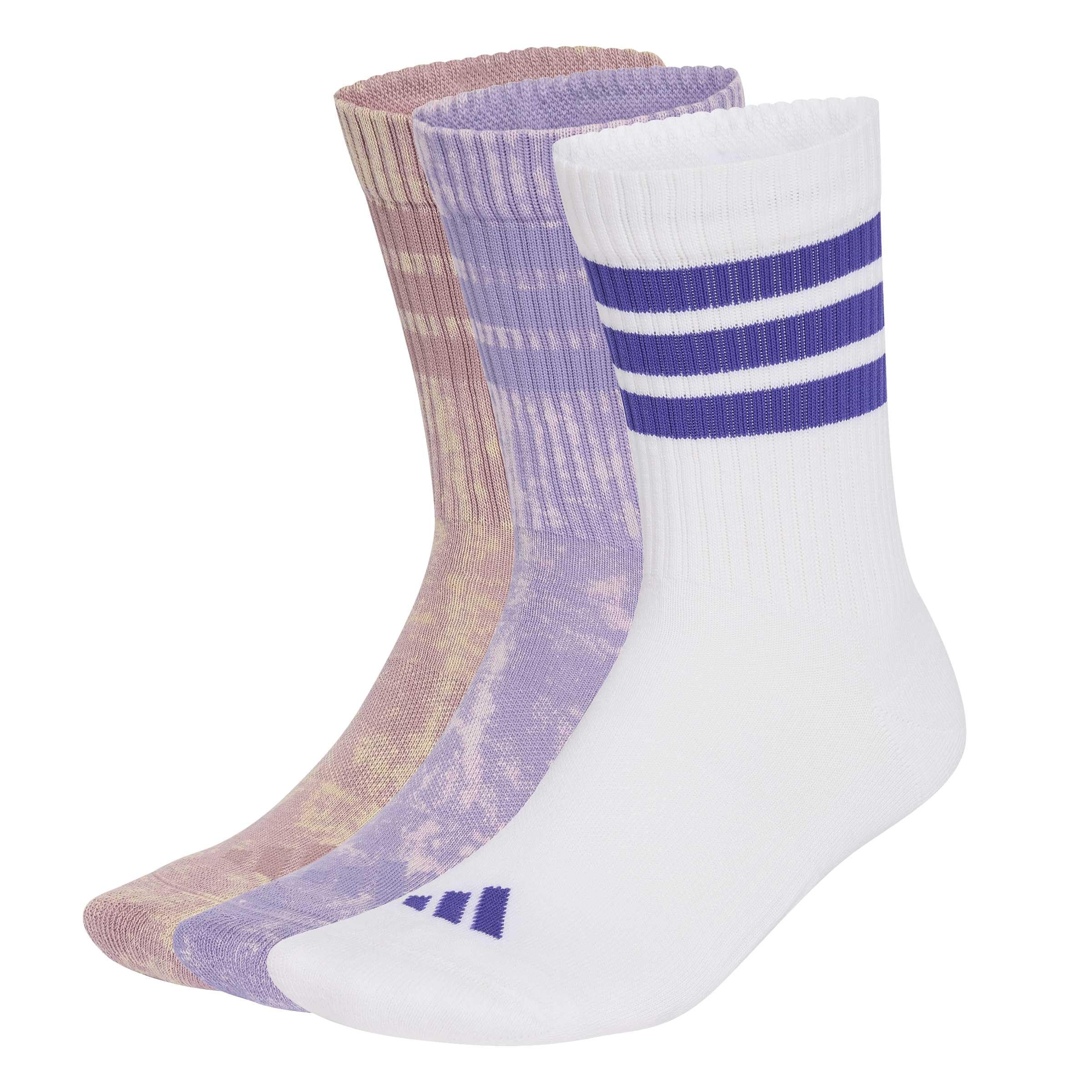 adidas Unisex 3 Stripes Cushioned Crew Stone Wash 3 Pair Pack Socks, magic lilac/magic mauve/white/Pure Purple, M