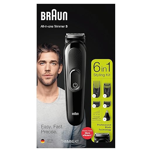 Braun Hair Clippers for Men MGK3220, 6-in-1 Beard Trimmer, Ear and Nose Trimmer, Mens Grooming Kit, Cordless & Rechargeable