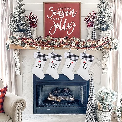 Miniatura 71 de Calcetines de Navidad bordados con monograma inicial de 20 pulgadas, decoración de Navidad, calcetines personalizados, decoración de temporada Negro