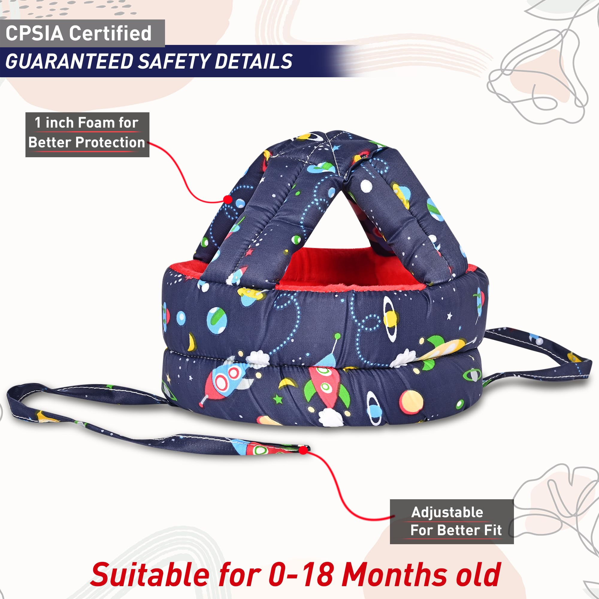 HUG PUPPY Baby Safety Helmet Infant Toddler Helmet,Baby Head Protector for Safety 6 to 18 Months Adjustable Protective Cap Child Safety Head Guard (Dark-Blue-Rocket-KIS-Helmet) - Image 5 thumbnail