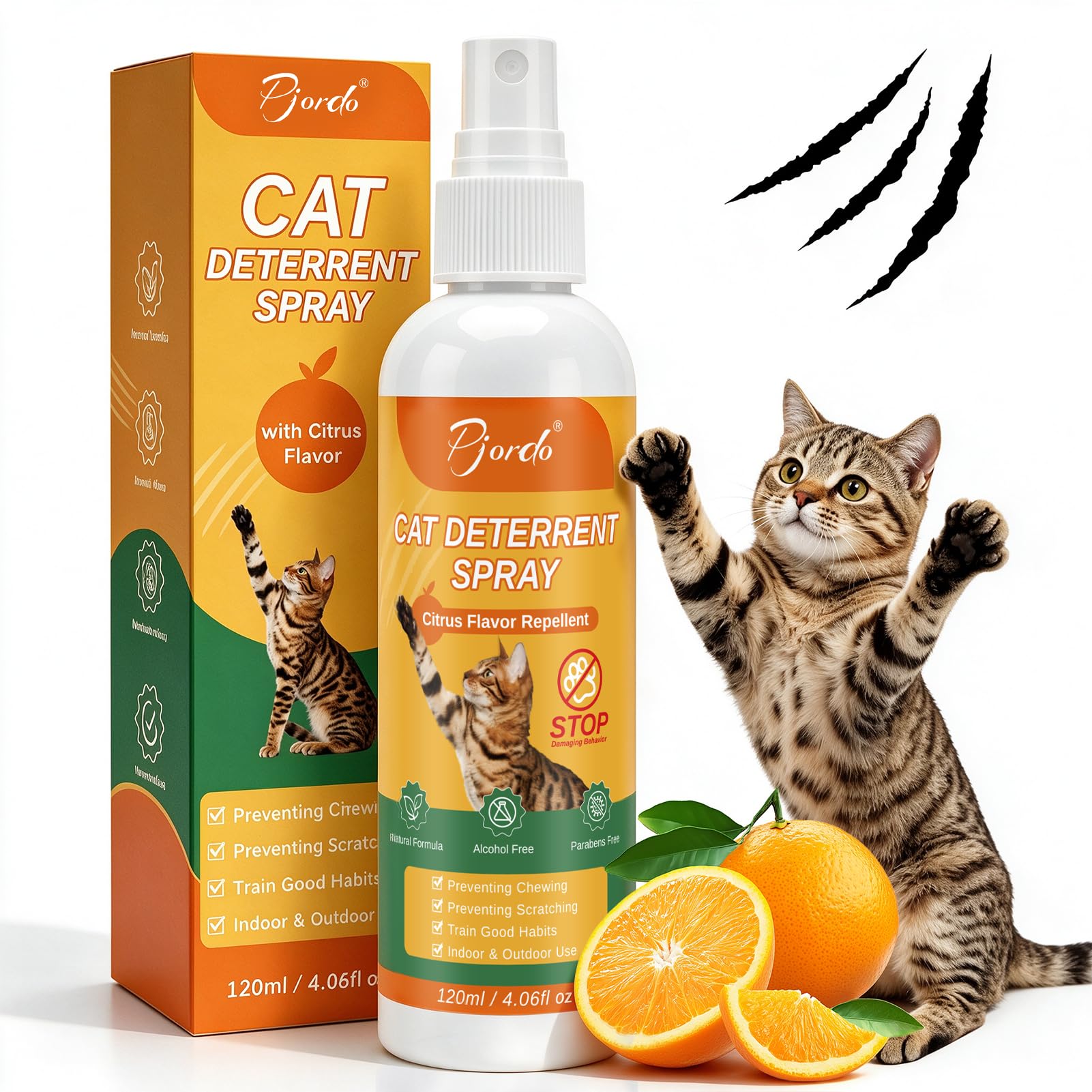 Pjordo Cat Repellent Spray, Cat Deterrent Spray Indoor & Outdoor, Natural & Effective Anti Scratch Cat Spray, Helps Train Cats Behavior, Safely Protect Furniture, Sofas, Rugs & Restricted Zones