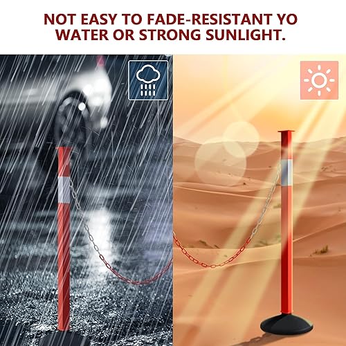 Miniatura 5 de Poste de delineador de tráfico con base pesada y collares reflectantes, conos de estacionamiento ajustables, puntal de barrera naranja para entrada