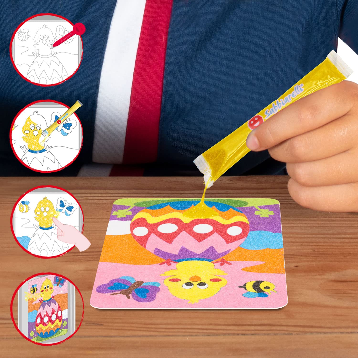 Sabbiarelli Sand-it For Fun - Bag Easter - Mini Set Lavoretti Creativi: Colora con la Sabbia i disegni dedicati alla Pasqua, 12 colori, Lavoretti Pasqua Bambini Anni 5+