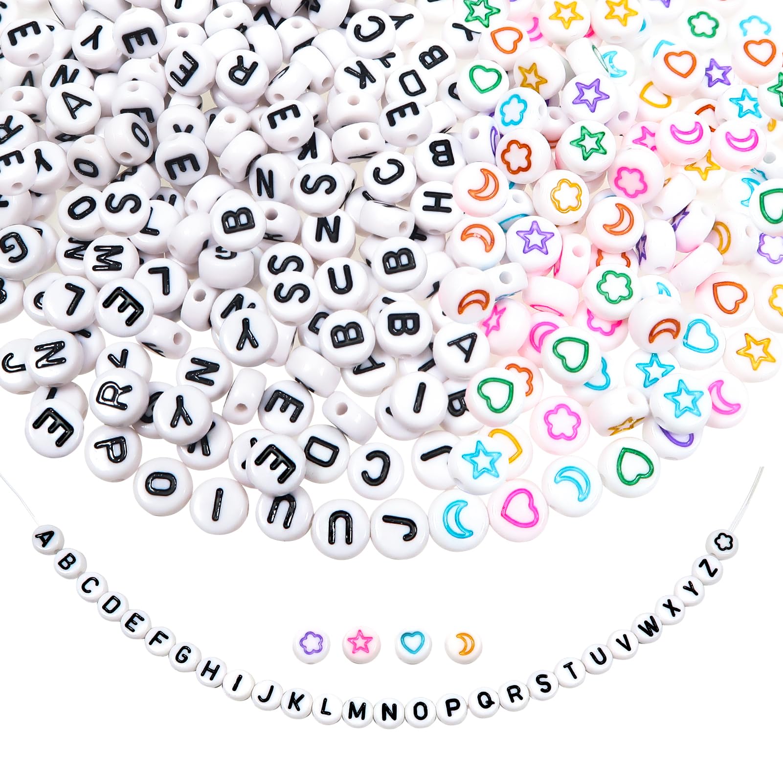 Set 1440 Perline Lettere Per Braccialetti Fai Da Te - Bianco Oro 4x7mm Con Filo Elastico - Foto 7