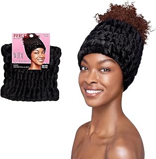 RED by KISS Extra Wide Spa Headband - Super Absorbent Plush Fleece, Full Hairline Coverage for Makeup, Skincare, Face Wash, Shower (Black, One Size)