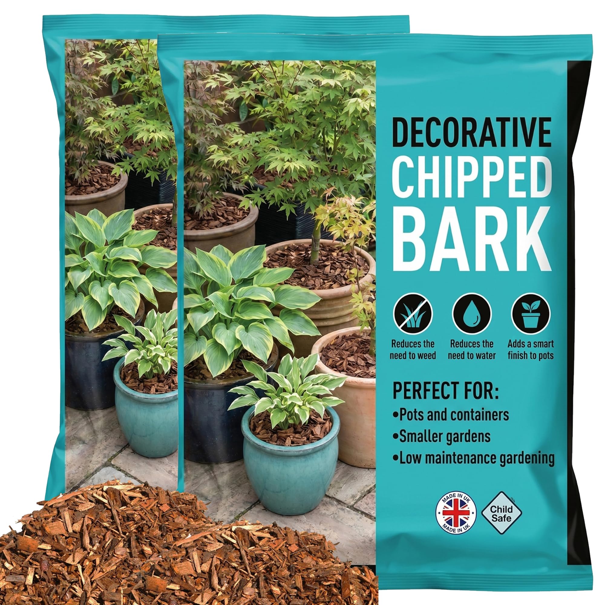 STORM TRADING GROUP 40L Decorative Chipped Bark Multi-Functional Wood Chippings For Gardens, Borders, Paths & Landscaping (2 x 40 Litre Bags)
