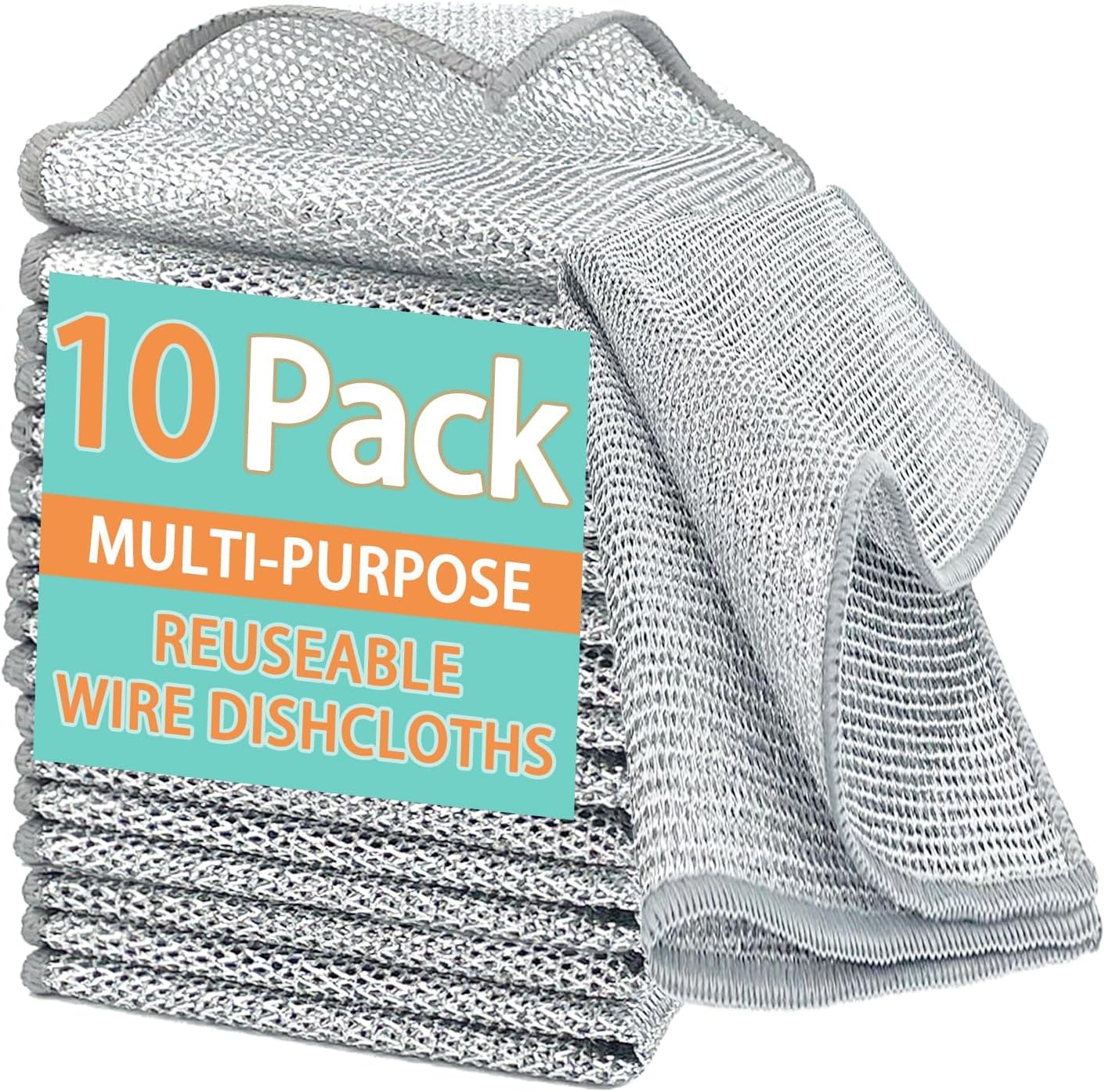 ROMINO Non-Scratch Dish Wash Cloth (Pack of 10), Multipurpose Stainless Steel Wire Dishwashing Rags for Wet and Dry Scrubber Wire Dishcloth for Washing Dishes Sinks Counters, Easy Rinsing, Reusable (B0D17DMM6H) Amazon Price History, Amazon Price Tracker