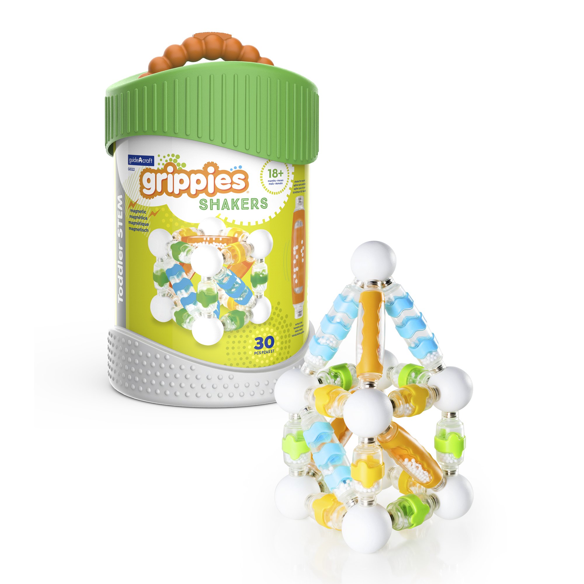 Grippies Shakers - 30 Piece Magnetic Building Set, Sensory Exploration STEM Learning & Educational Toys for Toddlers