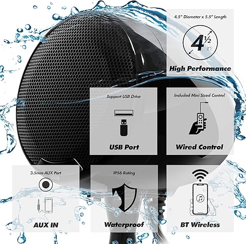 Miniatura 3 de GoHawk - Amplificador todo en uno de 4.5 pulgadas, rango completo, impermeable, Bluetooth, bocinas estéreo de motocicleta con AUX para manubrio de