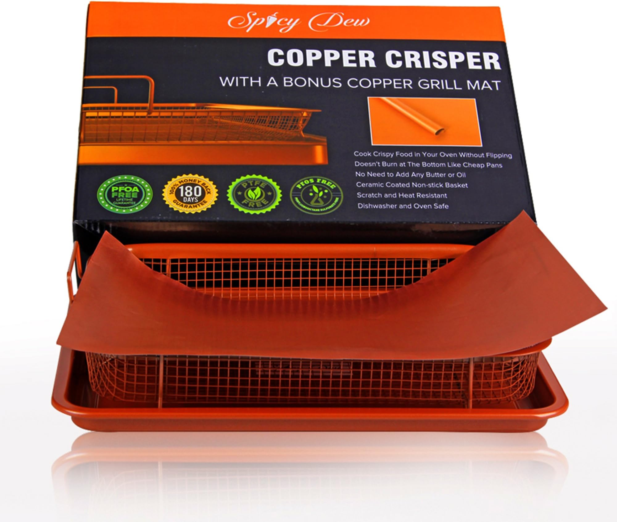 Copper Crisper - Multi-Purpose Crisper Basket and Tray for Oven, Stovetop, Grill | Non-Stick Baking Tray and Basket - Perfect Air Fryer and Griddle, Great for Frozen Foods – Copper Colour By Spicy Dew