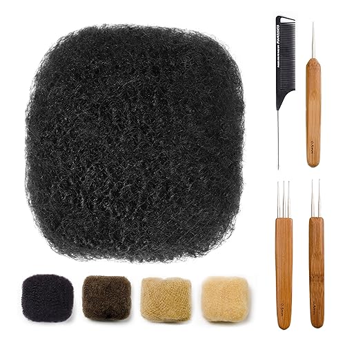 Cabello humano afro apretado a granel para extensiones de draedlock, reparar mechones, giros y trenzas (18 pulgadas, negro natural #1B)